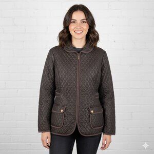 Country Casual Brown Quilted‎ Newdale Coat Womens Size 16 Zip Up Diamond Pattern